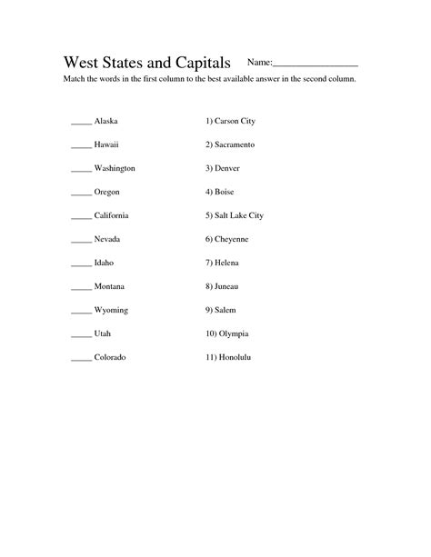 Midwest States And Capitals Quiz Printable Printable Templates