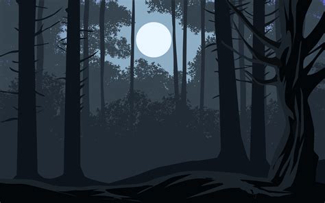 Dark Moonlight Night In Forest Vector Nature Landscape 15324025 Vector