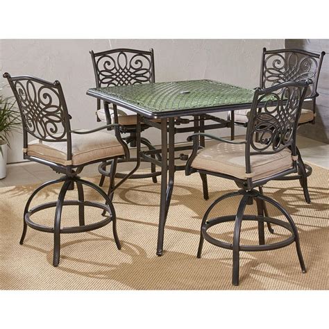 Hanover Traditions 5 Piece Aluminum Outdoor High Dining Set With Tan