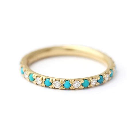 Turquoise Wedding Ring With Diamonds Turquoise And Diamond Eternity