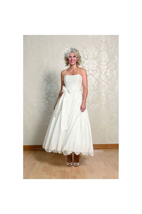 Alice Calf Length Ivory Silk Strapless Short Wedding Gown