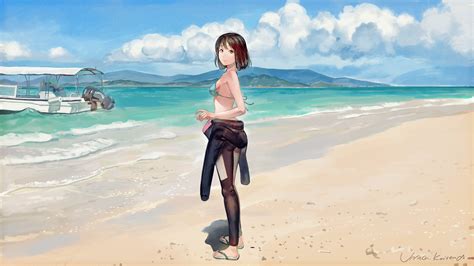 Wallpaper Landscape Sea Anime Girls Shore Sand Beach Coast Bikini Vacation Ocean