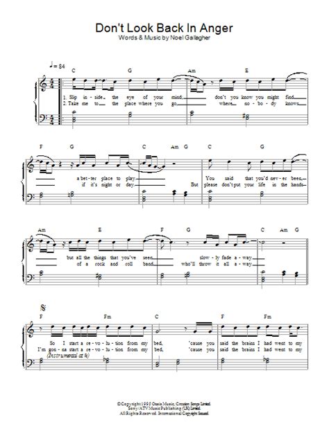 We have an official dont look back in anger tab made by ug professional guitarists. Don't Look Back In Anger | Sheet Music Direct