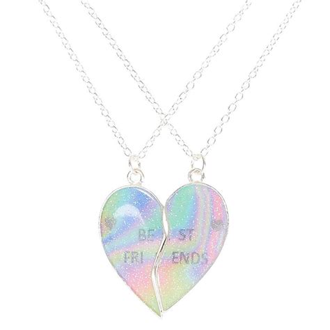 Best Friends Cosmic Rainbow Heart Split Pendant Necklaces Claires Us