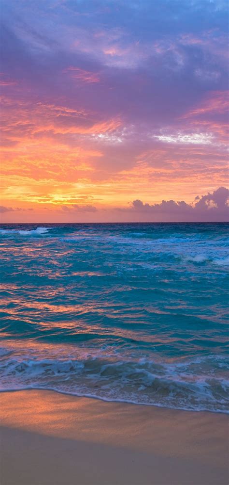 Sea Surf Sunrise Waves Sand Ocean Wallpaper 720x1520