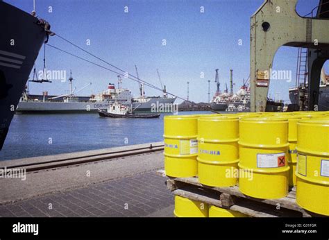 Rostock Ddr Cargo Ships Tug And Oeltonnen In Ueberseehafen Rostock
