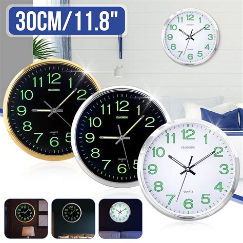 12inch Aluminum Modern Luminous Large Quartz Wall Clock Glow In The