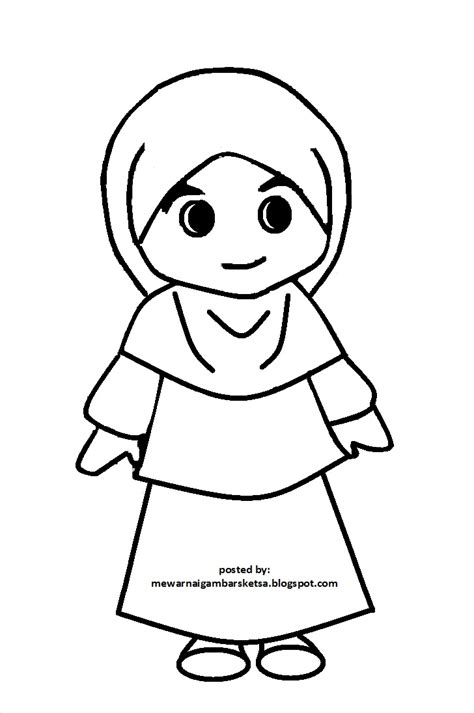 Mewarnai Gambar Mewarnai Gambar Sketsa Kartun Anak Muslimah 129