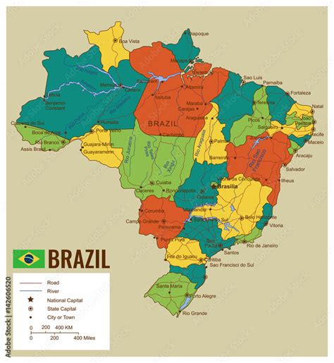 Brazil Political Map With Selectable Territories Vector Stock Vector