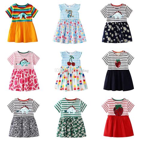 2019 Kids Designer Clothes Girls Dinosaur Stripe Dress Children Sequin