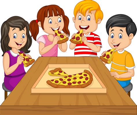 Cartoon Kids Eating Pizza Together 8733769 Vector Art At Vecteezy
