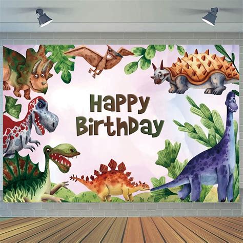 Dinosaur World Backdrop Happy Birthday Dinosaur Background Etsy
