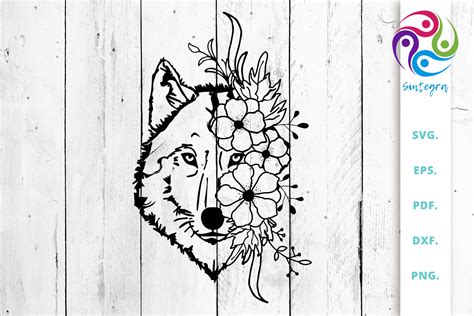Wolf With Flowers Svg Cut Files Crella