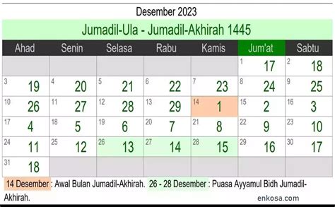 Kalender Hijriyah Desember 2023 Dan Jadwal Puasanya