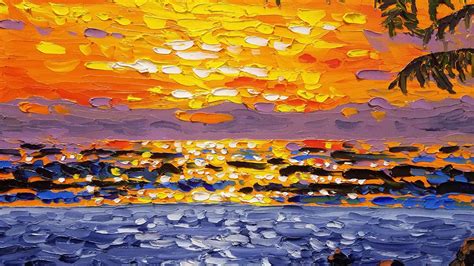 Welcome to the beach!watch me paint a stunning orange sunset on the beach in this new abstract beach art using palette knives! Tropical orange sunset with Palette Knives!! - YouTube