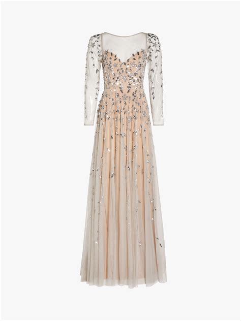Adrianna Papell Beaded Sequin Maxi Gown Nudesilver