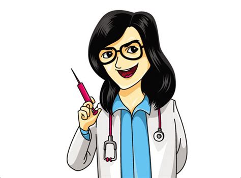 طرح وکتور کارتونی کاراکتر گرافیکی دکتر و پزشک با روپوش سفید