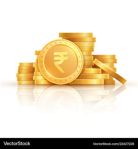 Gold Rupee Coins Indian Money Stacked Golden Vector Image