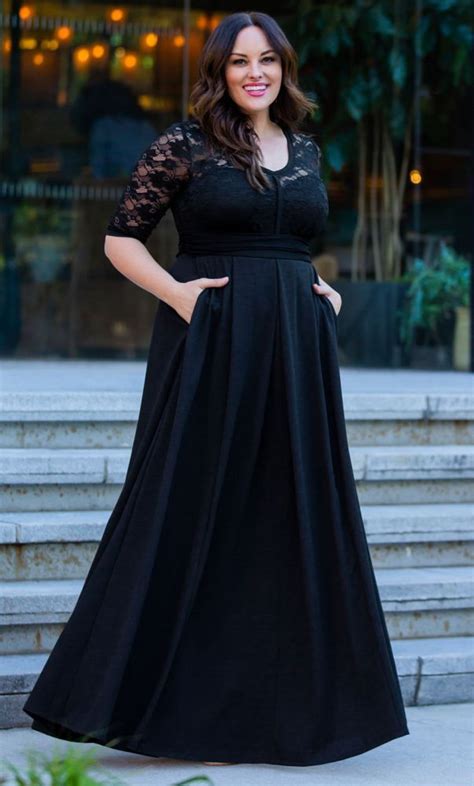 Plus Size Black Gown Floor Length Black Lace Dress Plus Size