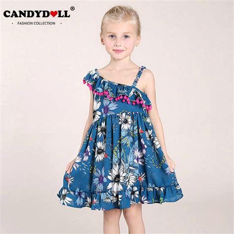 Candydoll 2017 Children Girls Dresses Summer Sleeveless Oblique