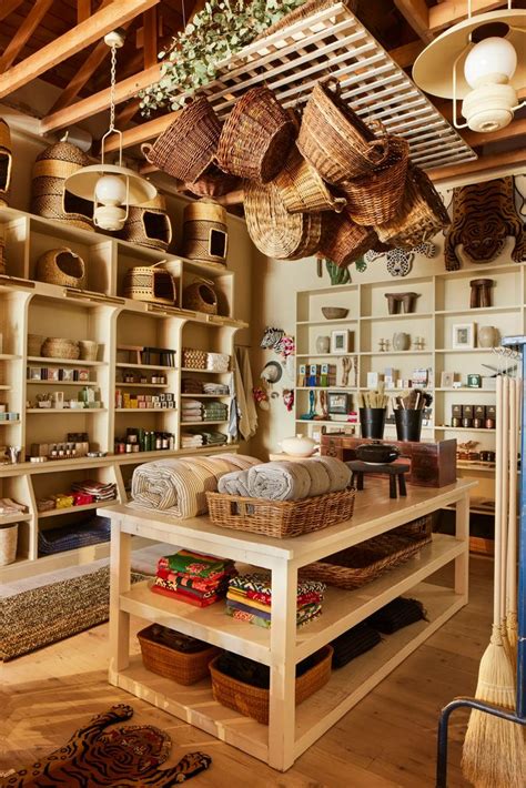 A Room Filled With Lots Of Shelves And Baskets On Top Of Its Walls