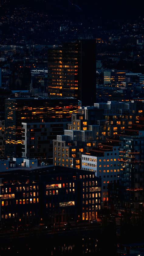 Download Wallpaper 2160x3840 Night City Aerial View Buildings Dark