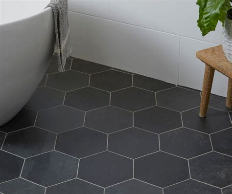 Black Hexagon Slate Floor And Wall Tiles With A Riven Finish By Ca