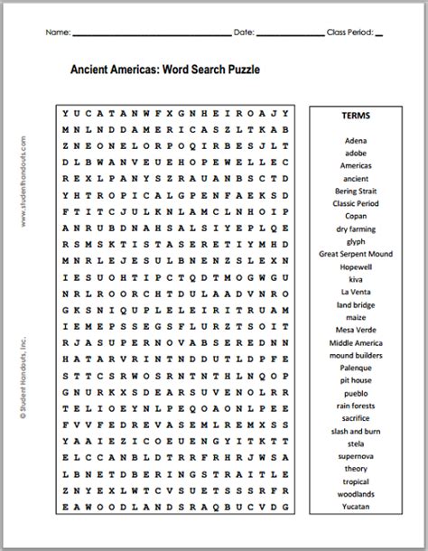 Free Printable Word Searches For 7th Graders