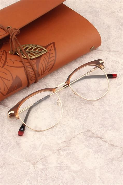 yc 2094 oval browline brown eyeglasses frames leoptique