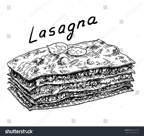 Sketch Appetizing Piece Lasagna Lasagna Isolated Stock Vector Royalty