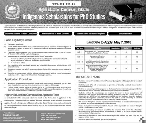 Submit one application form only. HEC Indigenous Scholarship For Phd 2018 Application Form ...
