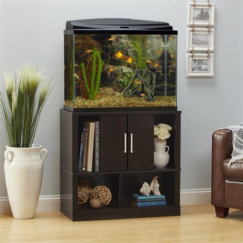 Aquarium Stand 29 37 Gallon With 2 Door Storage Cabinet In Espresso