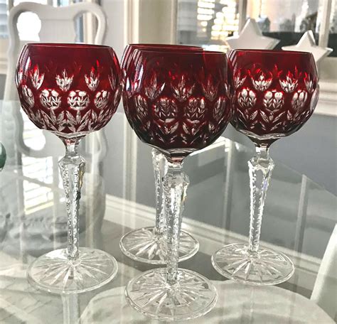 Ajka Florderis Ruby Red Cased Cut To Clear Crystal 8 Wine Goblets Set