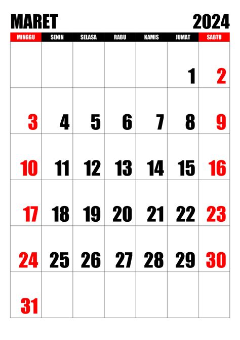 Kalender Maret 2024 Kalender365su