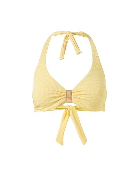 Melissa Odabash Provence Yellow Ribbed Supportive Halterneck Bikini Top