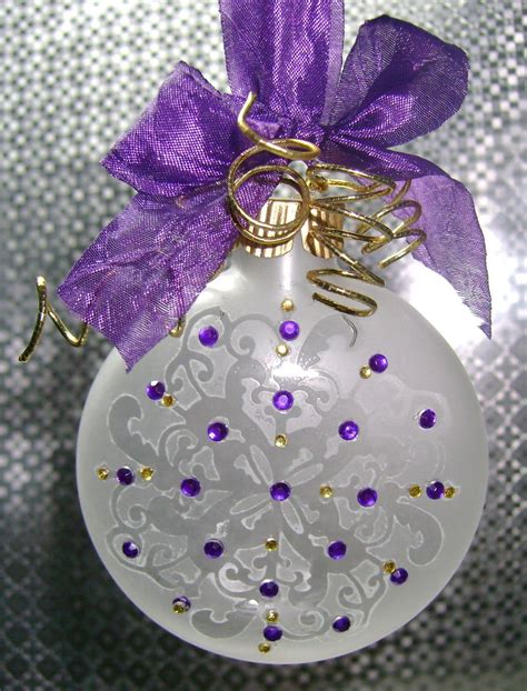 Elegant Purple And Gold Etched Glass Ornament Christmas Ornaments