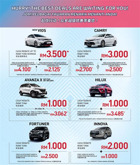 Scheduling regular service appointments and keeping toyota service intervals to a minimum help maintain the longevity of your vehicle and can also help prevent maintenance issues down the road. Toyota March Promotion Offers Up To RM15,000 Savings ...