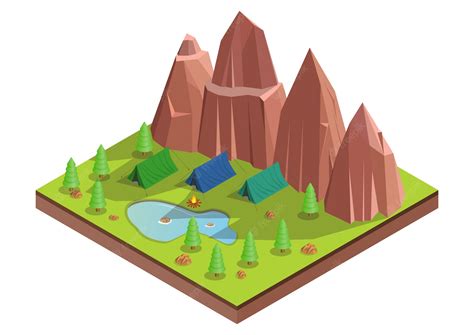 Premium Vector Isometric Of Camp In The Forest