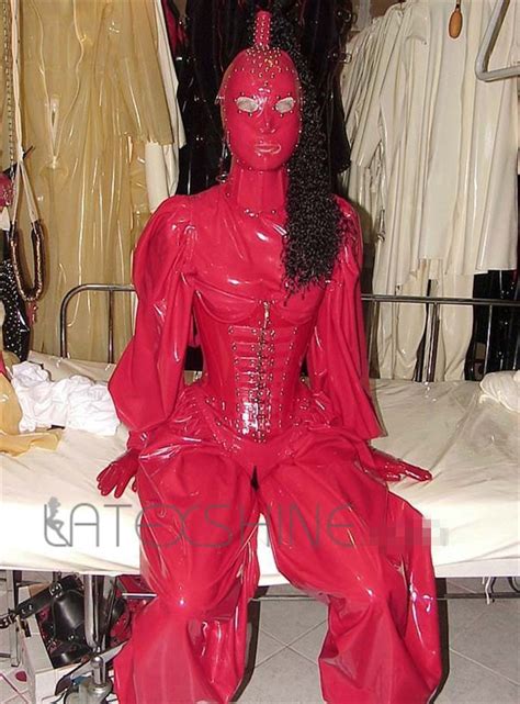 Sexy Red Latex Lantern Full Body Clothes With Latex Corset Womens Sexy