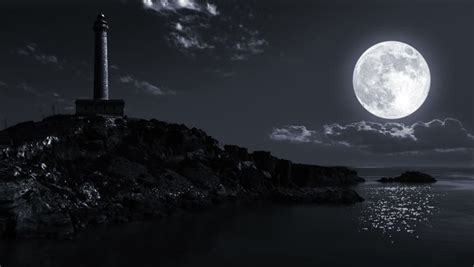 Full Moon Night Landscape With Rocky Sea Shore Stock Footage Video