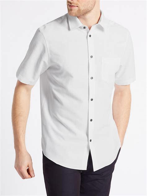 Marks And Spencer Mand5 Mens White Pure Cotton Short Sleeve Checked