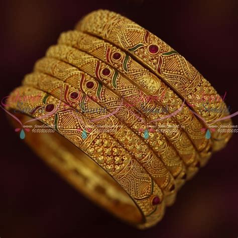 B13408 Reddish Gheru Bangles Forming Gold 100 Mg Meenakari Design 6 Pcs