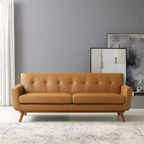 Engage Top Grain Leather Living Room Lounge Sofa Tan