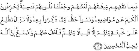 Karenanya surat al maidah ayat 3 ini dikenal sebagai ayat terakhir yang turun tentang halal haram. QS 5 : 13 Quran Surat Al Maidah Ayat 13 Terjemah Bahasa ...