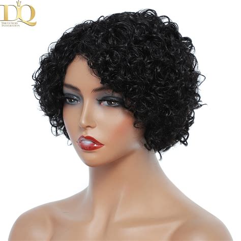 Short Kinky Curly Human Hair Wig Afro Short Hair Candy Beauty