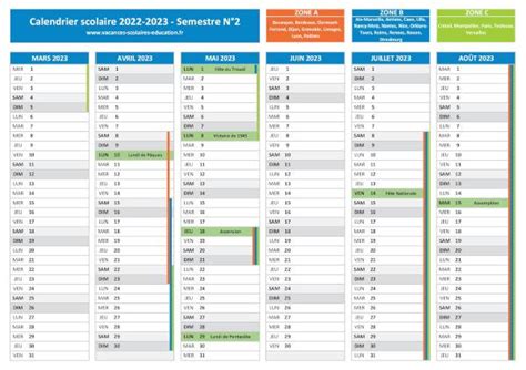 Calendrier Semestriel 2022 2023 Semestre 1 Et Semestre 2 2022 2023