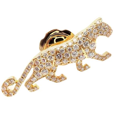 Cartier Panther Panthere Diamond Yellow Gold Tie Lapel Pin Brooch For