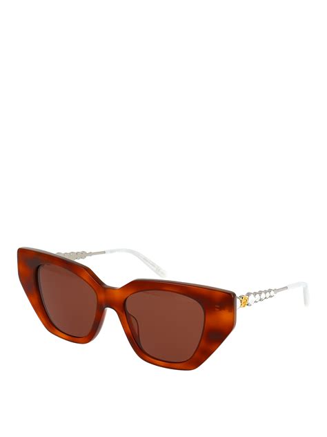Gucci Crystal Temples Havana Over Sunglasses Sunglasses Gg0641s003