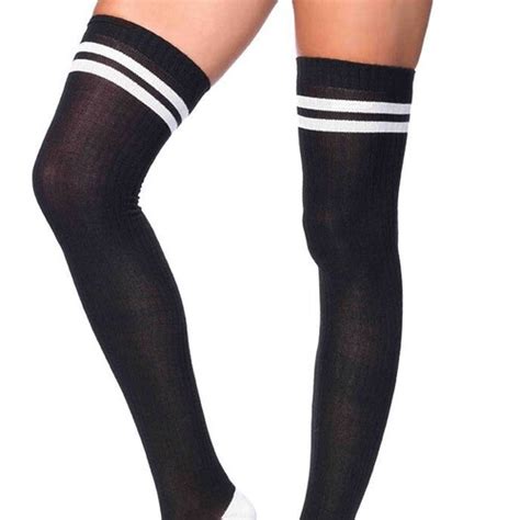 Black And White Striped Thigh High Socks Etsy