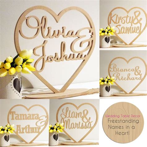 Heart With Custom Names Freestanding Wedding Wooden Names Signs Words